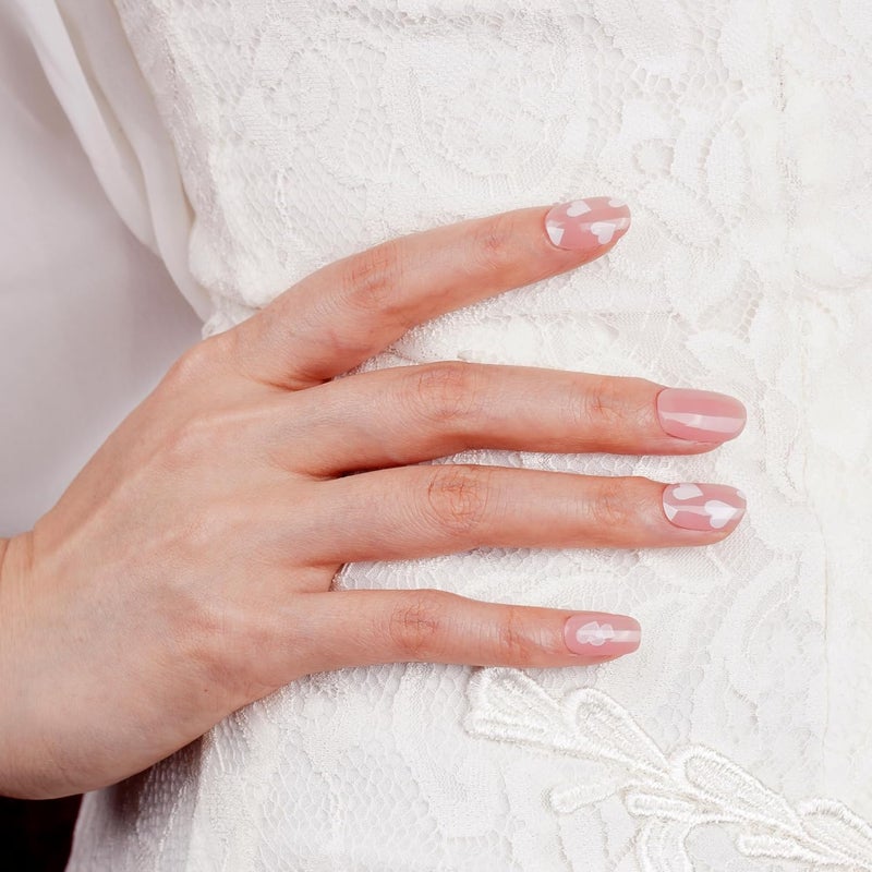 DANNI & TONI Semi Cured Gel Nail Strips Valentine's Day (Aurora Love) White Hearts Gel Nail Wraps Wedding Nails 28 Stickers Gifts for Women - Image 5